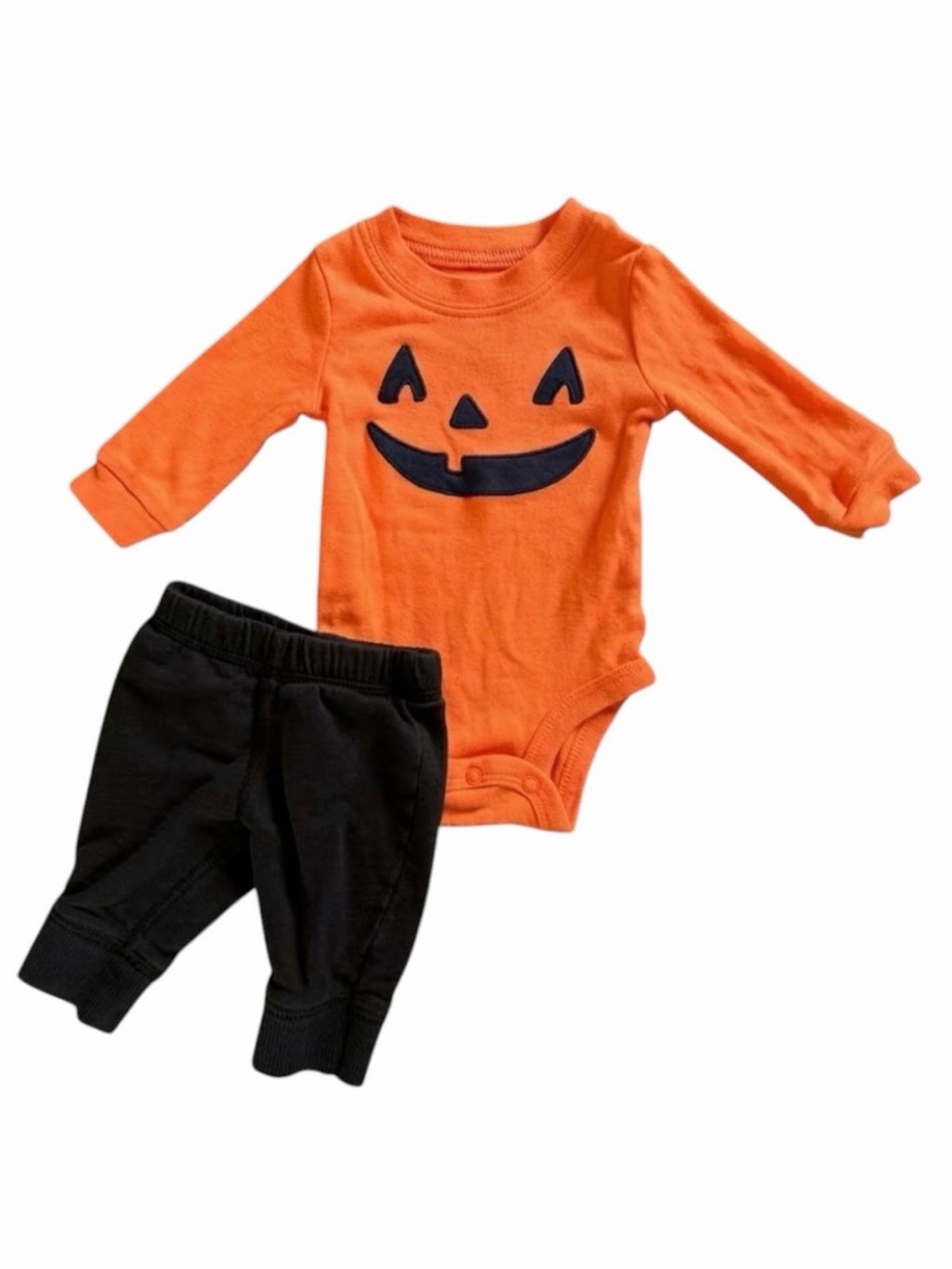 Carter’s Newborn 2pc Bodysuit Pants Set Halloween Jack O Lantern Orange Black